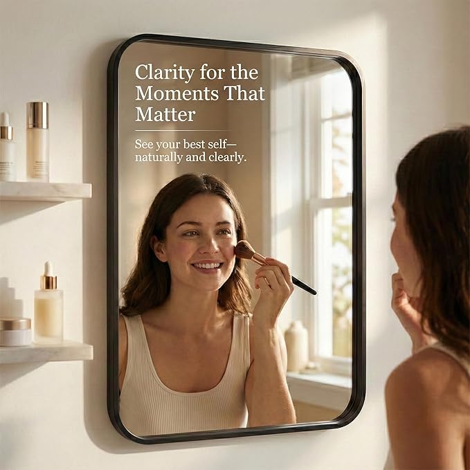2 Pack Bathroom Mirrors for Over Sink, 22"x30" Matte Black Framed Vanity Mirror, Rounded Corner Rectangular Metal Mirror for Wall, Modern Farmhouse Industrial Decor
