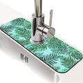 Kitchen Sink Splash Guard，Green palm leaves Faucet Mat Sink Gadgets-Super Absorbent Fast Drying Mat Drip Catcher for Kitchen, Bathroom,Sink Mat, Dish Drying Mat, Bathroom(15" X 5.5" )