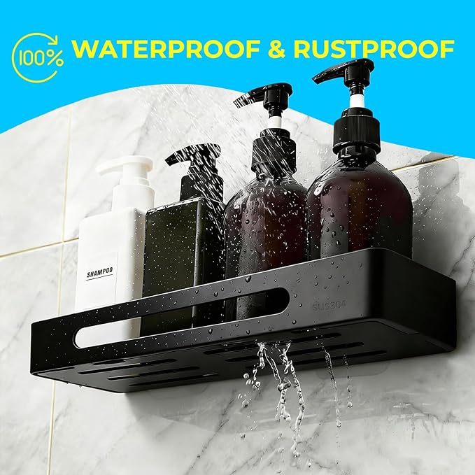 Shower Caddy Adhesive, 3 Pack Rustproof 304 Stainless Steel Bath Organizers, No-Drill Shower Shelves Soap Holder for Bathroom Storage, Black