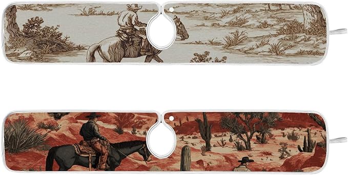 2 PCS Kitchen Sink Splash Guard 30 Inch Faucet Mat for Kitchen Sink Bathroom Sink Faucet Absorbing Drip Drain Mat Pad Microfiber Soft Washable Brown Red Cowboys Horses Cactus Desert