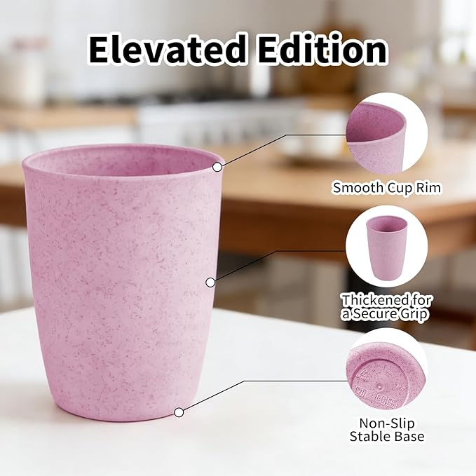 12oz Wheat Straw Cups, 6-Pack - Thickened Reusable & Microwave Safe, Dishwasher Friendly Eco-Cups for Home & Kitchen