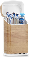 Toothbrush Holders with Cover - 5 Slots Toothbrush and Toothpaste Holde Kids Tooth Brush Holder for Bathroom, Detachable Bathroom Sink Organizer countertop, Wood