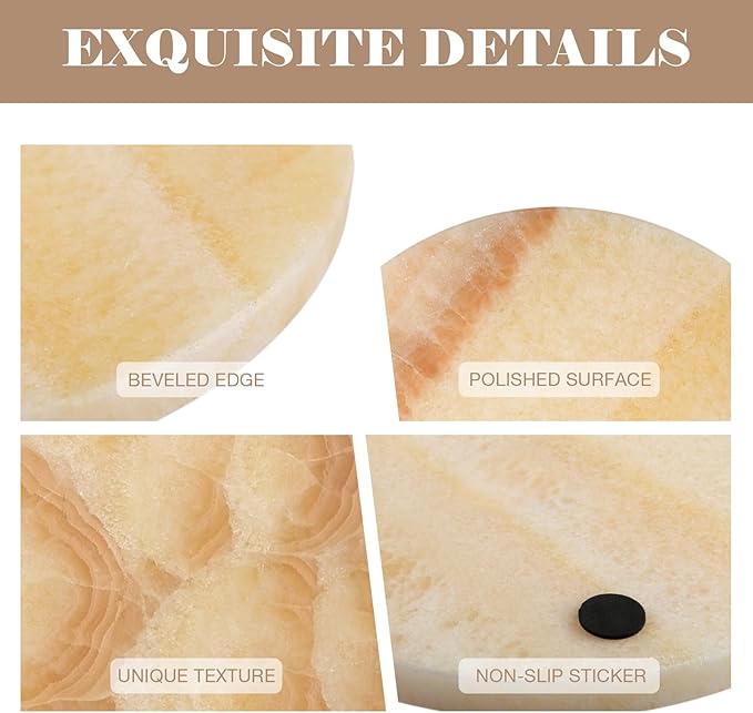 BCS Round Marble Vanity Tray for Bathroom Counter- 10 inch Natural Mexico Onyx Stone Tray for Perfume, Jewelry, Makeup Organizer, Luxury Dresser & Nightstand Decor