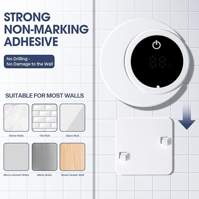 Toothbrush Sterilizer & Holder, Shmian Wall-Mounted Toothbrush Cleaner and Dryer for Bathroom and Travel, with LED Screen, Fits for Any Type Toothbrushes (White)