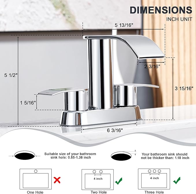 Ultimate Unicorn Bathroom Faucet for Sink Chrome, 4 Inch Bathroom Sink Faucet for 3 Hole or 2 Hole, 2 Handle Waterfall Faucets with Pop up Drain, Centerset Faucets for RV Counter