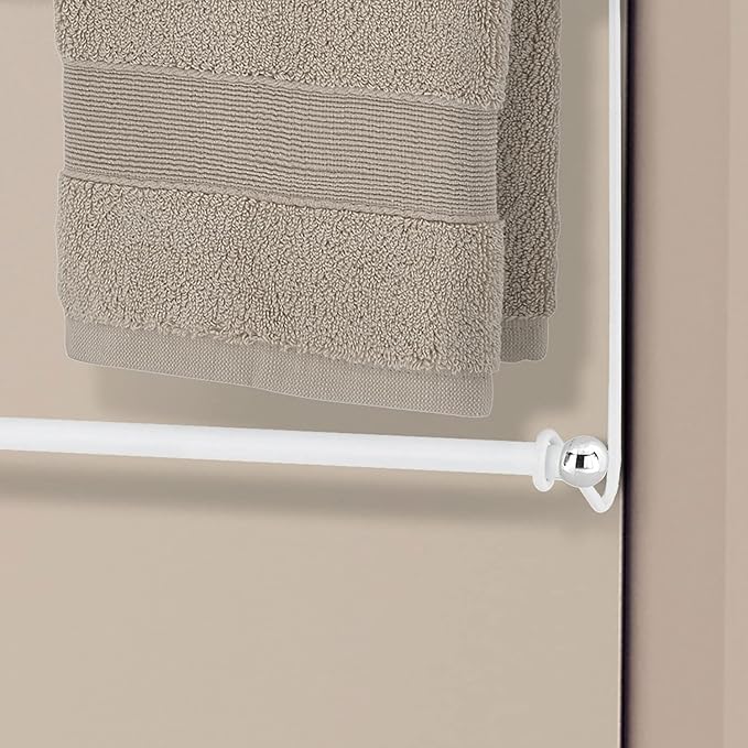 MyGift White Metal 3-Tier Over The Door Towel Rack - Bathroom Door Towel Holder, Over Shower Door Drying Rack for Small Spaces