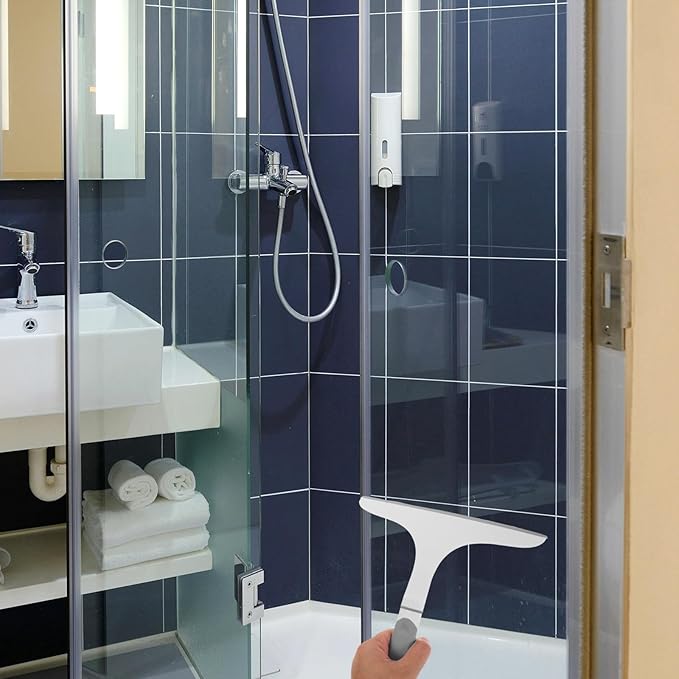 Milisten Shower Squeegee with Flexible Rubber Blade and Curved Handle, Gray-White Window Cleaning Squeegee for Bathroom Glass Doors, Tiles, Mirrors, and Home Use