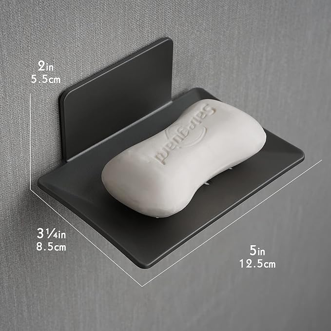 Soap Dishes for Bathroom, Bar Soap Holder with Self Draining Tray, Soap Tray for Shower Wall, 4 Slot Self-Adhesive Soap Container (Gun Grey)