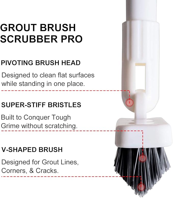 Adjustable Long Handle Brush Hard Bristles Deck Brush with 51.2'' Extension Pole Floor Scrub Brush for Bathroom, Patio, Corner Cleaning