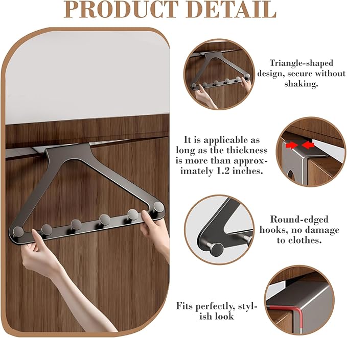 HGZBS Over Door Hooks, No Drill Silent Use 6 Hooks for Towels & Clothes, Modern Matte Metal 8.7 inch (Gunmetal Gray, Regular)