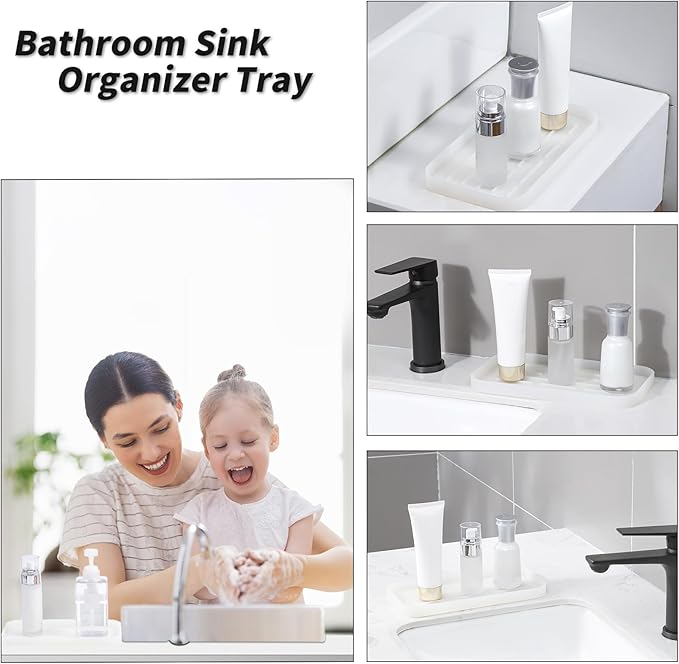 Silicone Kitchen Sink Organizer Tray for Multiple Usage,Easy Clean Sponges Holder for Kitchen Bathroom Counter or Sink,Dish Soap Dispenser,Scrubber,Bottle,Cup Translucent 10”x 5.3”