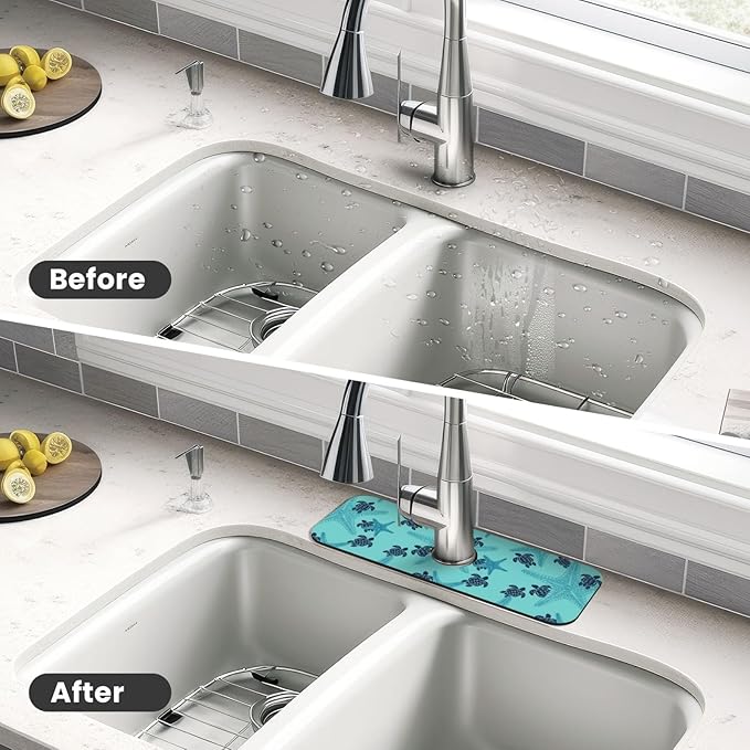 Summer Sea Turtle Ocean 15" X 5.5" Kitchen Sink Splash Guard Faucet Faucet Guard Draining Mat Sink Splash Guard Faucet Kitchen Bathroom