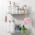 2 Pack Acrylic Shower Caddy Adhesive, No Drilling Bathroom Shower Organizers, with 4 Removable Hooks, Wall Mounted Shower Shelves, Acrylic Shower Holder Storage for Bathroom, Dorm, Kitchen