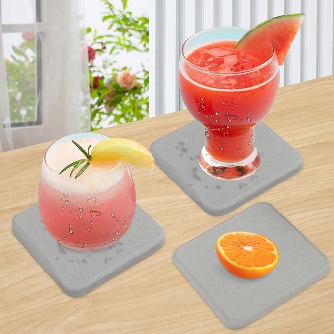 40 Pack 4" Square Diatomaceous Earth Coaster, Versatile Water Absorbent Diatomite Coaster, Premium Water Absorbing Bath Stone Mat for Modern Home by KUKLIPJIM