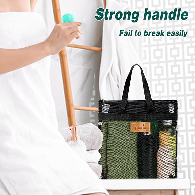 KALIONE Mesh Shower Caddy Bag, Portable Gym Shower Bag, Quick Dry Hanging Toiletry and Bath Organizer with Zipper for College Dorm, Gym, Yoga, Swimming Pool, Travel(Black)