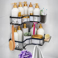 Sben Corner Adhesive Shower Caddy, 4 Pack, Organizer Shelves, No Drilling, Rustproof Material Storage Rack, 4 Extra Hooks, Toothpaste Holder and Soap Dish Holder for Bathroom (Black)