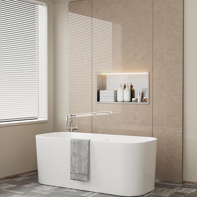 Stainless Steel Shower Niche with LED Lights 12" x 24" Recessed Wall Niche, No Tile Needed Bathroom Storage Shelf (Brushed)