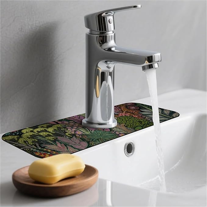 Kitchen Sink Splash Guard，Vibrant plant community Faucet Mat Sink Gadgets-Super Absorbent Fast Drying Mat Drip Catcher for Kitchen, Bathroom,Sink Mat, Dish Drying Mat, Bathroom(15" X 5.5" )