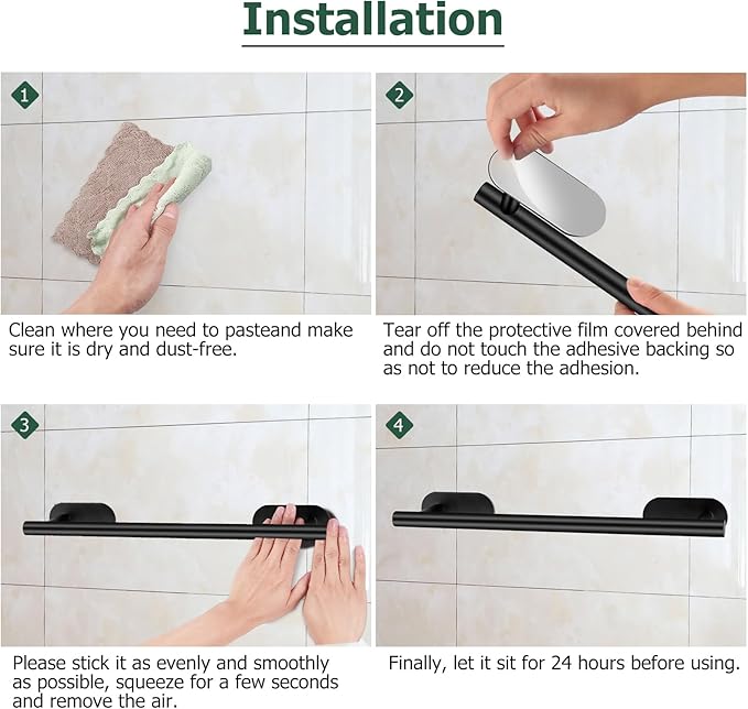 JiGiU Self Adhesive Towel Bar Bathroom Hardware Set Include 16-Inch Bath Towel Bar,Toilet Paper Holder Towel Ring & 3 Packs Towel Hooks Stainless Steel Wall Mount No Drill Sticky on Towel Holder Kit