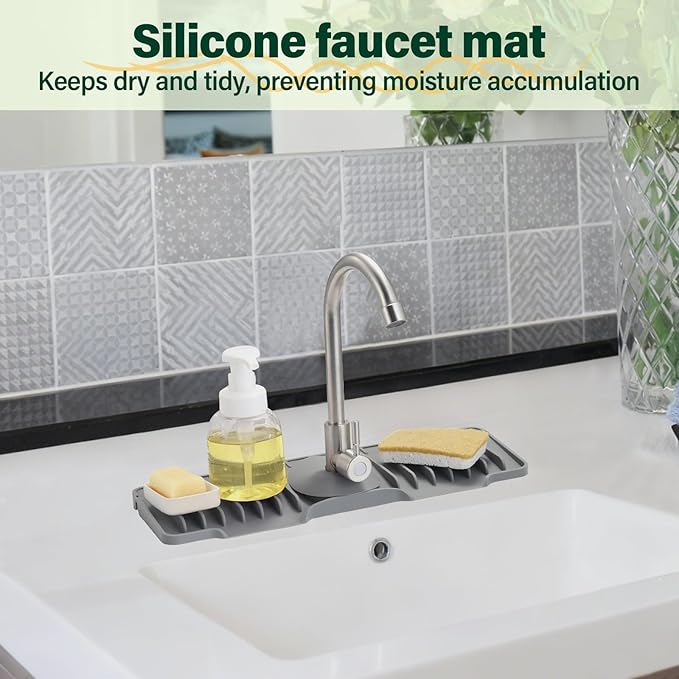 Silicone Faucet Splash Guard Mat for Kitchen Sink - Fast-Drain, Non-Slip Countertop Protector, Water Catcher Tray Behind Faucet, Easy Clean Silicone Drip Mat, 15.75"x 5.51"