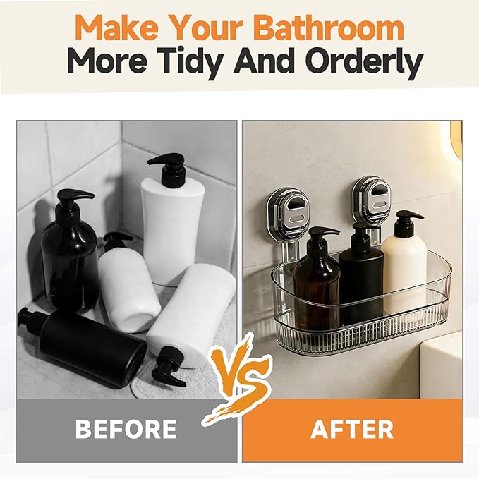 No-Drill Bathroom Suction Storage Box, Corrugated Suction Cup Storage Holder, Powerful Suction Storage Box, Removable Hanging Storage Basket, No Drilling Shelves Caddy, Ripple Acrylic Wall Shelf