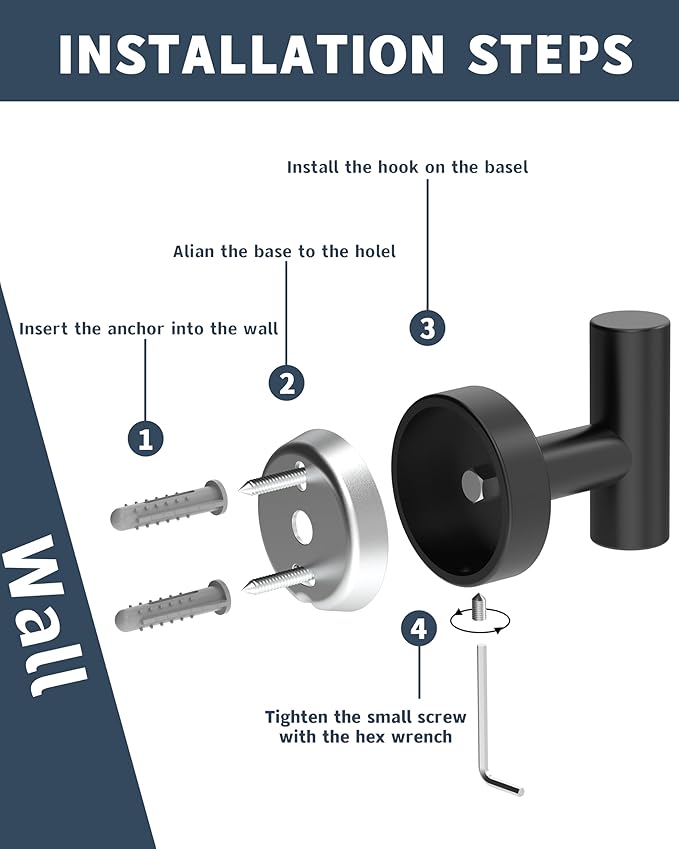 Black Bathroom Towel Hook, Coat Robe Clothes Hook for Kitchen Garage Wall Mounted 4 Pack, 304 Stainless Steel, Heavy Duty Door Hanger, Cabinet Closet Wall Hook for Hotel Pool (Matte Black)