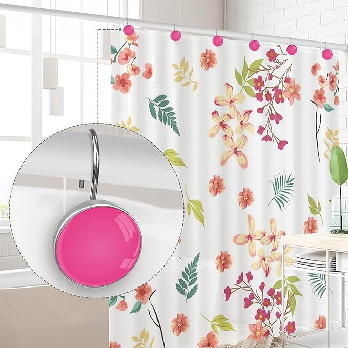 Pure Color Decorative Shower Curtain Hooks,12 Pcs Rust Proof Glass Surface Stainless Steel Curtain Rings for Bathroom Bedroom Living Room Shower Rods Decor