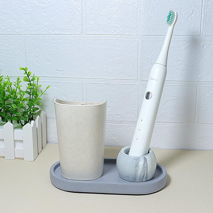 Small Ceramic Electric Toothbrush Holder Stand for Bathroom Vanity Countertop,Set of 2,Grey