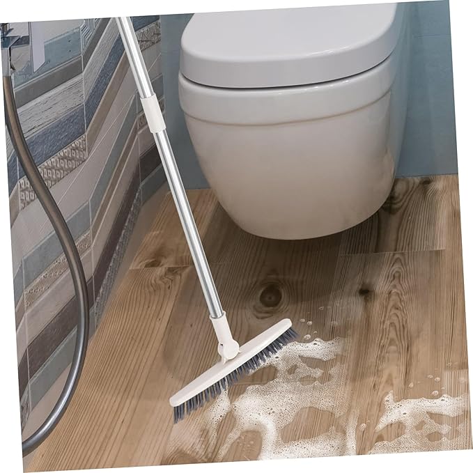 FRCOLOR Rotatable Long Handle Floor Scrub Brush with Stiff Bristles for Shower Cleaning Grout Window Tracks Crevices Multi Purpose Tool for Bathroom Kitchen Floors and Outdoor Use