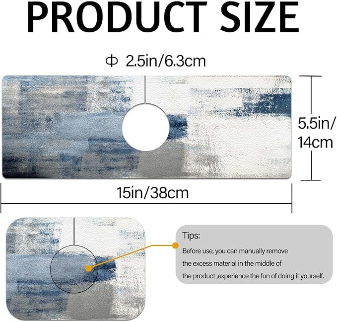 MCALK Blue Kitchen Sink Faucet Mat Splash Guard, Absorbent Quick-Dry Kitchen Sink Mat - Ideal for Splash Guard & Drip Catching with Abstract Art Decor( 1pc 15"x5.5")