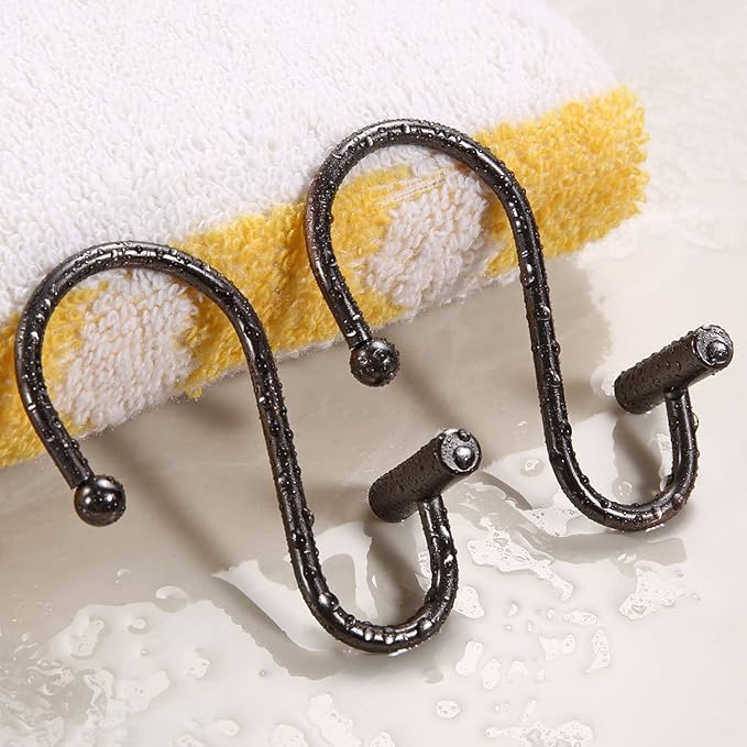 Bronze Shower Curtain Hooks, Rust Proof Shower Curtain Rings for Bathroom, CHICTIE T-Bar Metal Decorative Shower Curtain Hooks Hangers for Shower Curtain Rod,Set of 12