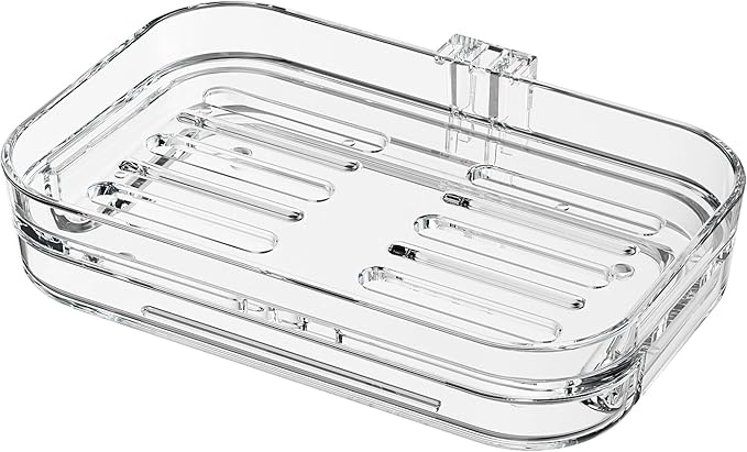 Soap Dish for Shower Clear Acrylic Soap Holder with Self-Draining Design No Drilling Required Strong Fixation for RV Bathroom and Kitchen Easy to Clean and Space Saving(2pack Suction Cup)