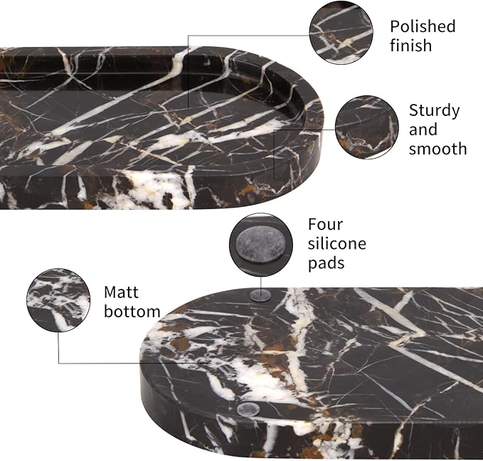 Oval Marble Bathroom Vanity Tray, Natural Luxury Marble Home Kitchen Bathroom Table Tray, Stone Decorative Countertop Serving Trays for Coffee Perfume Jewelry Makeup
