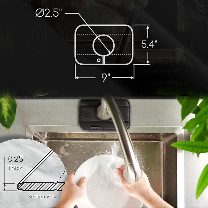 Ternal Sinkmat for Kitchen Faucet, Original Design, Absorbent Microfiber Fabric, Machine Washable Splash Guard & Drip Catcher For Around Faucet Handle [Black Bundle, 24",15" & 9"]