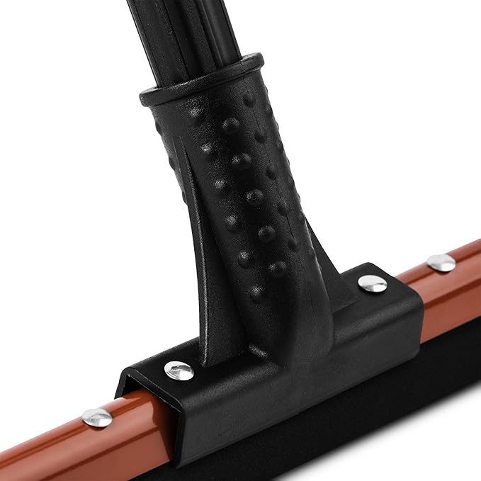 20" Commercial Flex Rubber Floor Squeegee - Heavy-Duty Steel Handle, Red, for Garage/Workshop/Janitorial Use, Professional Cleaning Essential