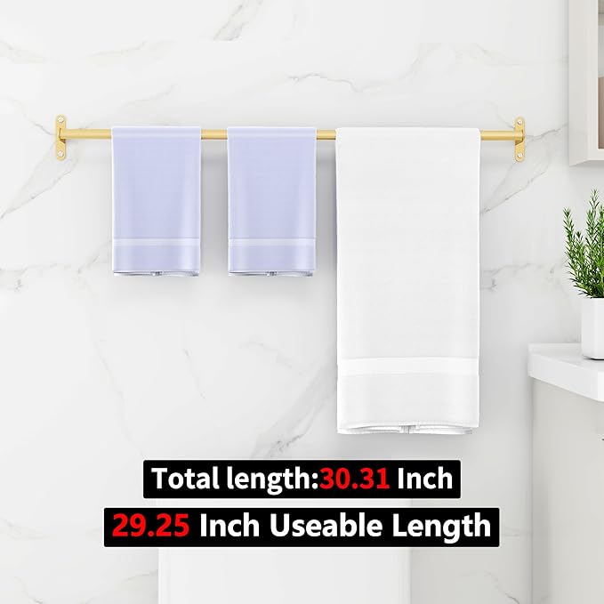 MKO Towel Rod for Bathroom Wall, Heavy Duty Single Towel Racks 30Inch, Modern Towel Racks Hanger Hanging Towels, Stainless Steel，Gold