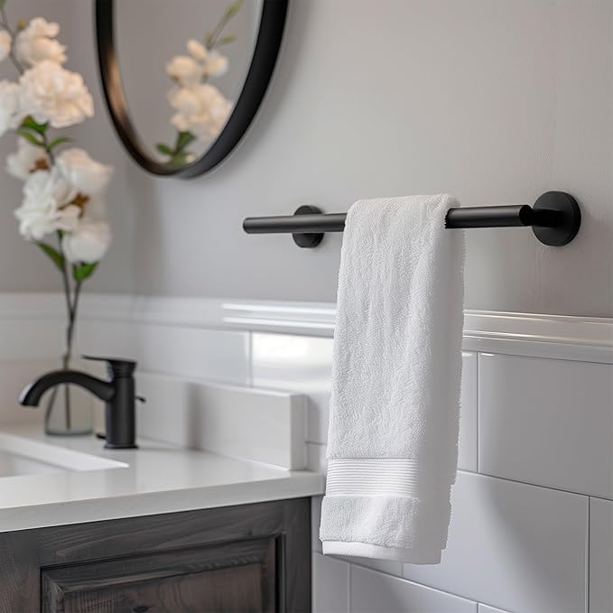 Bathroom Towel Bar, 16 Inch Towel Racks for Bathroom Wall Mounted, Heavy Duty Bathroom Towel Holder Organizer, Stainless Steel Home Towel Rod, Matte Black