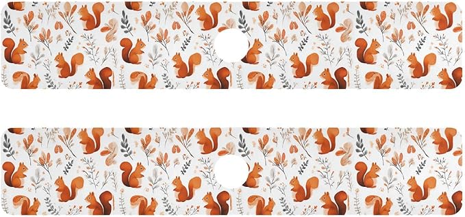 Squirrels and Fall Leaves Kitchen Sink Splash Guard Sink Faucet Mat Faucet Handle Drip Catcher Drain Mats for Kitchen Bathroom Countertop Absorbent Dish Drying Pad 2Pack 30x5.4IN