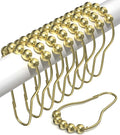 Shower Curtain Hooks Rust Proof (Set of 12) - Stainless Steel Shower Curtain Rings - Anti Slip Roller Balls for Easy Glide (Secure Lock Hooks, Polished Gold)