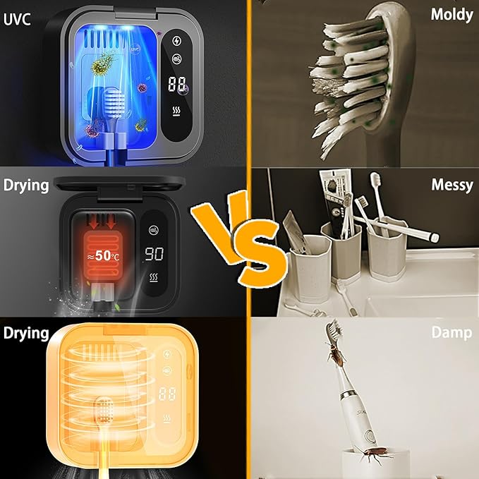Toothbrush Holders for Bathrooms,Smart Cleaning and Constant Temperature Drying,LED Smart Screen,Rechargeable Wall-Mounted Toothbrush Holder,Travel Toothbrush Holder (White)
