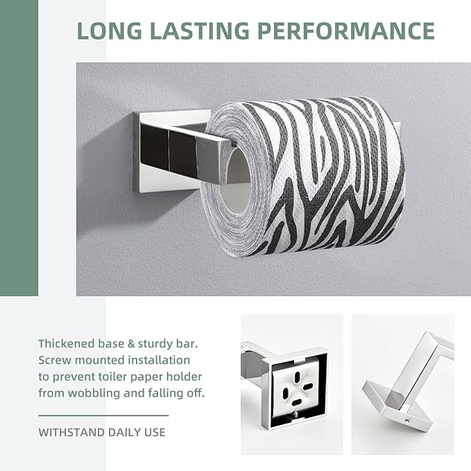 Toilet Paper Holder, Angle Simple SUS304 Stainless Steel Bathroom Tissue Holder, Open Arm Toilet Paper Roll Hanger Wall Mount, Polished Chrome