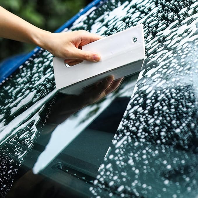 Cabilock Silicone Squeegee for Shower Glass and Window Cleaning, Small White Bathroom Silicone Scraper for Mirror, Tile, Car Windows, Wall Surfaces, Hanging Soft Rubber Squeegee Tool