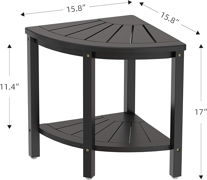 Zhuoyue Bamboo Corner Shower Stool Bench Waterproof with Storage Shelf, for Shaving Legs or Seat in Bathroom & Inside Shower