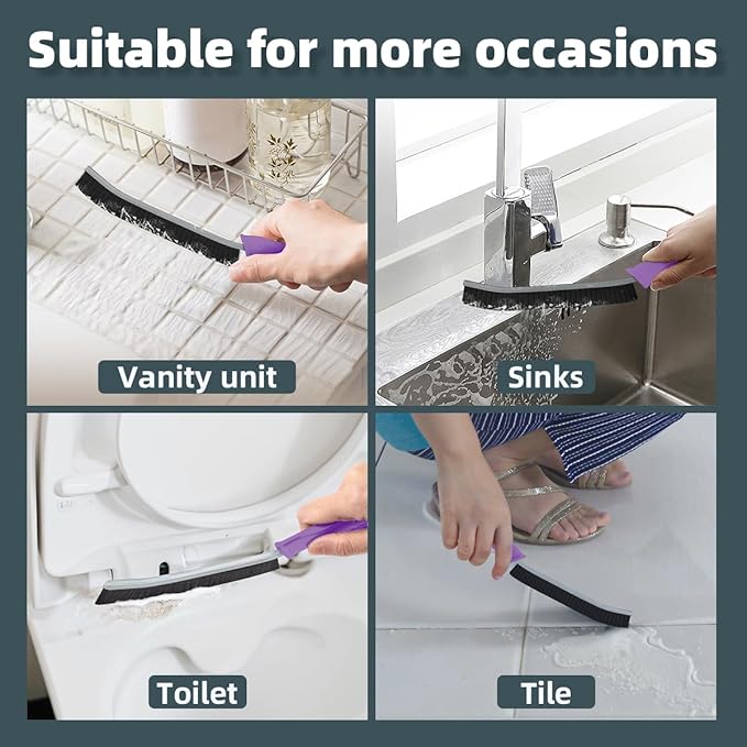 Toilet Brush, 4Pcs Bathroom Cleaning Brush, Toilet Scrubber, Deep Toilet Bowl Brush with Hanging Hole, Multifunctional Gap Cleaning Brush, Bristles for Kitchen Sinks, Tub,Shower (4, Purple)