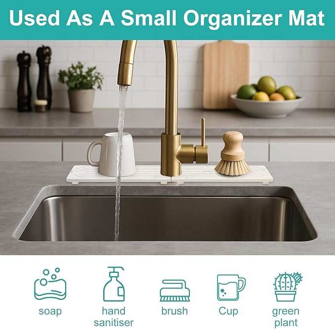 Small White Marble Stone Faucet Mat for Kitchen Sink Water Absorbing Durable Protector for Bathroom Counter Diatomite Quick Drying Stone Tray Sink Splash Guard Kitchen Counter Accessories