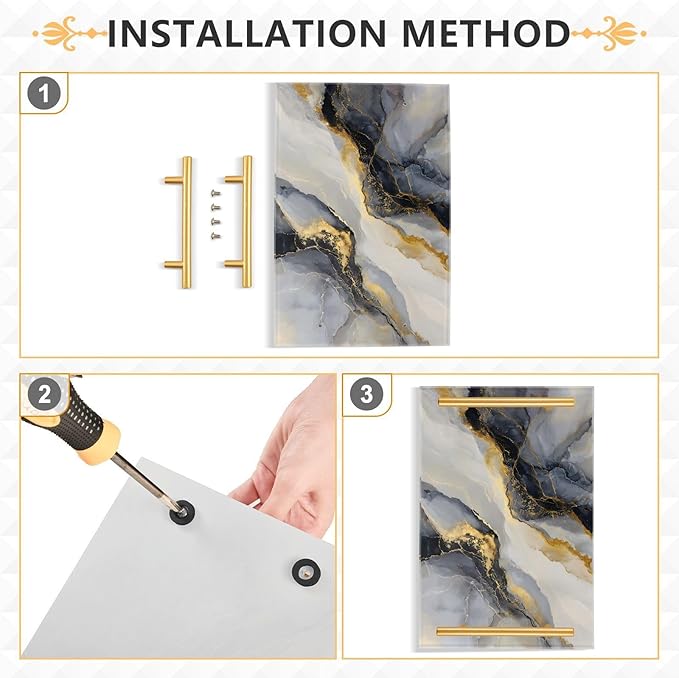 Gold and Black Marble Vanity Tray Acrylic Decorative Serving Tray Coffee Table Tray for Bathroom Living Room Bedroom