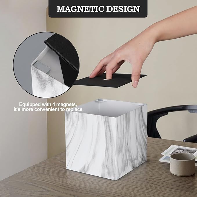Metal Square Tissue Box lid, Modern Facial Tissue Holder for Bathroom Vanity Tops, Bedroom Dressers, Nightstands, Desks, Offices (Marble White)