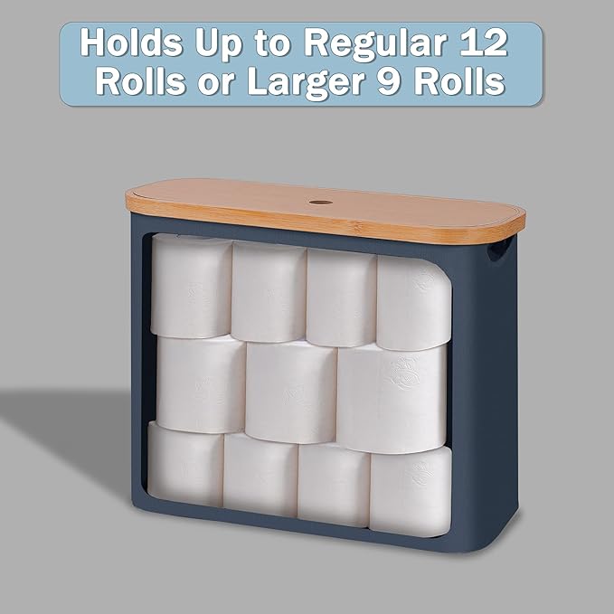 efluky Toilet Paper Basket with Lid, Toilet Paper Organizer for Bathroom, Free Standing Toilet Paper Holder with Storage, Blue