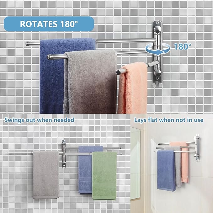 Adjustable Bathroom Towel Rack JSVER SUS304 Stainless Steel Towel Rack with Adjustable Arms (Silver, 3 Arms)