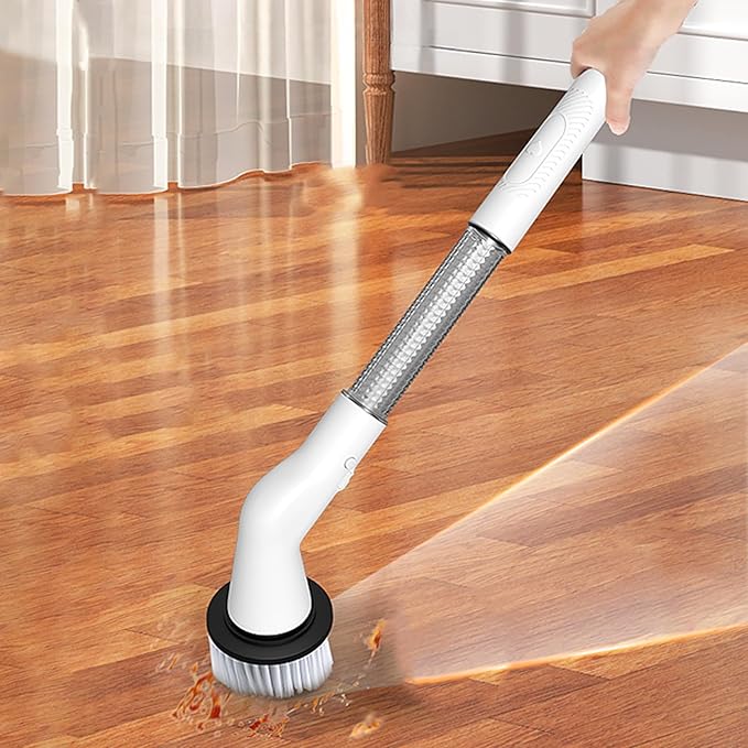 Generic Electric 𝑠𝑝𝑖𝑛 Cleaning Brush, Rechargeable Cleaning Brushes with 5 Replaceable Brush Heads, Adjustable Handle Electric Cleaning Brush, for Bathroom Bathtub and Tile Floors, White